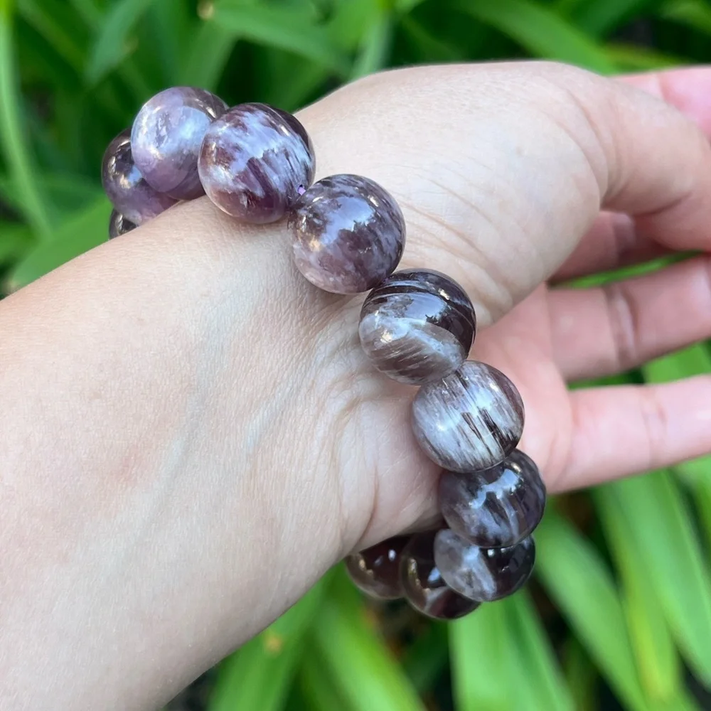 15mm chunky‎ stretchable flashy lepidolite bracelet